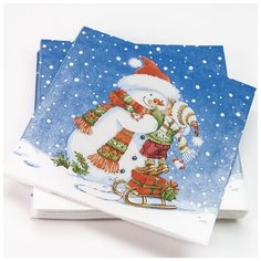 Салфетки, Снеговик и мальчик, Голубой, 33*33 см, 20 шт. Дон Баллон