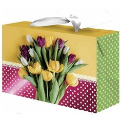 Пакет-коробка подарочный, Тюльпаны, Металлик, 15*11*9 см, 1 шт. Дон Баллон