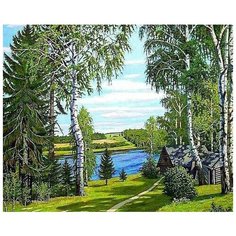 Алмазная вышивка Алмазная Живопись "Домик у речки", 50x40
