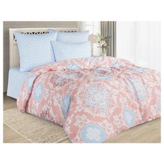Постельное белье 2-спальное с европростыней Guten Morgen 880, поплин, 2 наволочки 70 х 70 см, розовый/голубой