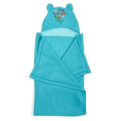 Покрывало с капюшоном и ушами, флис цв бирюза, вышивка Солнышко 70х100 см Карамель