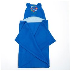 Покрывало с капюшоном и ушами, флис цв голубой, вышивка Солнышко 70х100 см Карамель