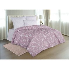 Постельное белье 2-спальное с европростыней Guten Morgen 907, поплин, 2 наволочки 70 х 70 см, серый/розовый