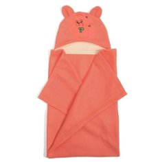 Покрывало с капюшоном и ушами, флис цв коралл, вышивка Мишка 70х100 см Карамель