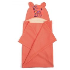 Покрывало с капюшоном и ушами, флис цв коралл, вышивка Лошадка 70х100 см Карамель