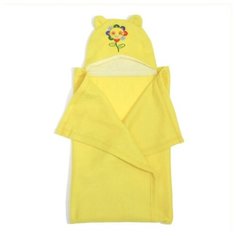 Покрывало с капюшоном и ушами, флис цв желтый, вышивка Солнышко 70х100 см Карамель