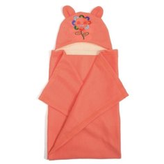 Покрывало с капюшоном и ушами, флис цв коралл, вышивка Солнышко 70х100 см Карамель