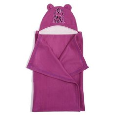 Покрывало с капюшоном и ушами, флис цв орхидея, вышивка Собачка 70х100 см Карамель