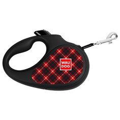 WAUDOG рулетка для собак с рисунком "Шотландка", черная, ремень 5 м, 25 кг, M Collar