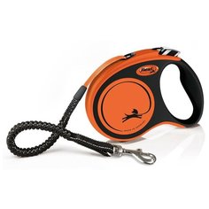Flexi ременной поводок-рулетка, чёрный/оранжевый "Xtreme", М 5 м, 35 кг