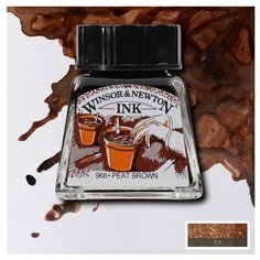 Тушь Winsor&Newton для рисования, торфяно- коричневый, стекл. флакон 14мл Gamma