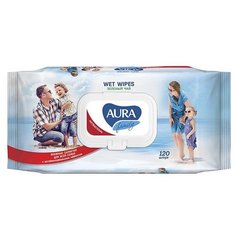 AURA Влажные салфетки для всей семьи с антибактериальным эффектом в ассортименте Family 120 шт.