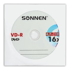 Диск DVD-R SONNEN, 4,7 Gb, 16x, бумажный конверт (1 штука), 512576
