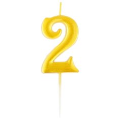 Свеча для торта с держателем MESHU "Цифра 2", 5,2см, золотая