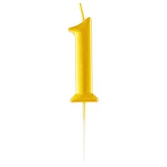 Свеча для торта с держателем MESHU "Цифра 1", 5,2см, золотая