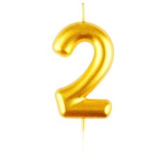 Свеча для торта с держателем MESHU "Цифра 2", 6см, золотая