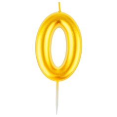 Свеча для торта с держателем MESHU "Цифра 0", 6см, золотая
