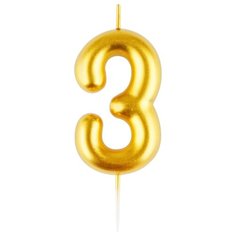 Свеча для торта с держателем MESHU "Цифра 3", 6см, золотая