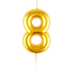 Свеча для торта с держателем MESHU "Цифра 8", 6см, золотая