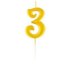 Свеча для торта с держателем MESHU "Цифра 3", 5,2см, золотая