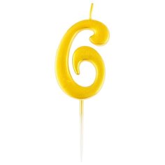 Свеча для торта с держателем MESHU "Цифра 6", 5,2см, золотая