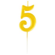 Свеча для торта с держателем MESHU "Цифра 5", 5,2см, золотая