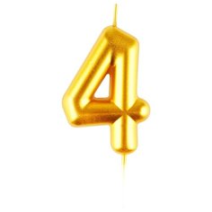 Свеча для торта с держателем MESHU "Цифра 4", 6см, золотая