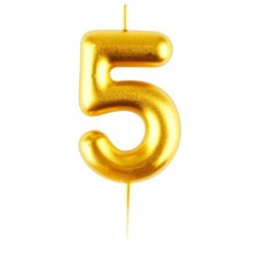 Свеча для торта с держателем MESHU "Цифра 5", 6см, золотая