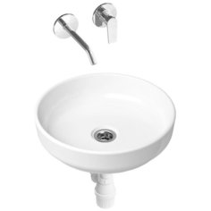 Комплект 3 в 1 Lavinia Boho Bathroom Sink Slim 21510140, накладная фарфоровая раковина 40 см, встраиваемый смеситель со скрытым механизмом, пластиковый сифон