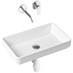 Комплект 3 в 1 Lavinia Boho Bathroom Sink Slim 21510136, накладная фарфоровая раковина 55 см, встраиваемый смеситель со скрытым механизмом, пластиковый сифон