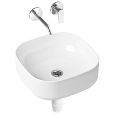 Комплект 3 в 1 Lavinia Boho Bathroom Sink Slim 21510144, накладная фарфоровая раковина 40 см, встраиваемый смеситель со скрытым механизмом, пластиковый сифон