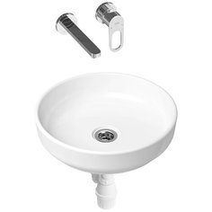 Комплект 3 в 1 Lavinia Boho Bathroom Sink Slim 21510160, накладная фарфоровая раковина 40 см, встраиваемый смеситель со скрытым механизмом, пластиковый сифон