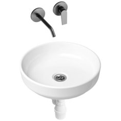 Комплект 3 в 1 Lavinia Boho Bathroom Sink Slim 21510031, накладная фарфоровая раковина 40 см, встраиваемый смеситель со скрытым механизмом, пластиковый сифон
