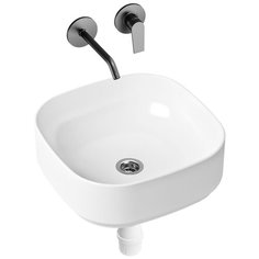 Комплект 3 в 1 Lavinia Boho Bathroom Sink Slim 21510034, накладная фарфоровая раковина 40 см, встраиваемый смеситель со скрытым механизмом, пластиковый сифон