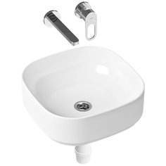 Комплект 3 в 1 Lavinia Boho Bathroom Sink Slim 21510164, накладная фарфоровая раковина 40 см, встраиваемый смеситель со скрытым механизмом, пластиковый сифон