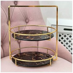 Блюдо- этажерка, фруктовница 2 яруса "Черный мрамор", 27,5см Nouvelle, 1180052