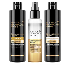 Комплекс для волос "Драгоценные масла" от Avon: шампунь, кондиционер и сыворотка-спрей.