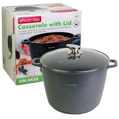 Кастрюля 10 л Kamille KM-4428 (28х20 см) из литого алюминия с покрытием серый мрамор