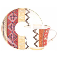 Чашка с блюдцем. Императорский фарфоровый завод. Форма Банкетная. Рисунок Русский стиль Разгуляй.