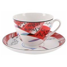 Чашка с блюдцем чайная. Императорский фарфоровый завод. Форма Весенняя. Рисунок Красный флаг. 230 мл.