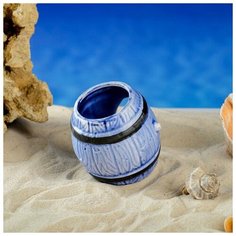 Декорация для аквариума Керамика ручной работы "Бочка №144", синяя