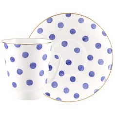 Чашка с блюдцем кофейная. Императорский фарфоровый завод. Форма Майская. Рисунок Polka dot. Костяной фарфор. 165 мл