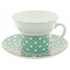 Чашка с блюдцем кофейная. Императорский фарфорвый завод. Форма Волна. Рисунок Геометрия 7. 155 мл.