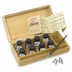Набор для каллиграфии W&N Calligraphy Ink в деревянной коробке 8 цветов + аксессуары Winsor Newton WN1190193