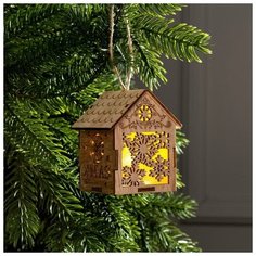 Подвеска световая "Домик и снежинка", 8х6.5х6, CR41*3, Т/белый 6117284 Luazon Lighting