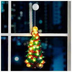 Световая фигура на присоске Елка 45х24х2 см, 20LED, ААА*3, Т/белый 6116456 Luazon Lighting