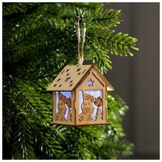 Подвеска световая "Домик и дед мороз", 7.5х6.5х6, LR41*3, RGB 6117280 Luazon Lighting