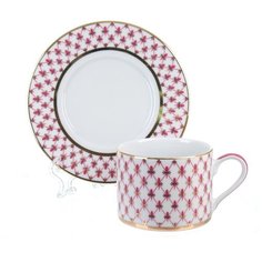 Чашка с блюдцем чайная. Императорский фарфоровый завод. Форма "Соло". Рисунок "Сетка - Блюз". 265 мл.