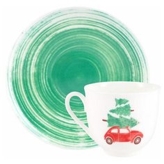 Чашка с блюдцем кофейная. Императорский фарфоровый завод. Форма "Ландыш". Рисунок "Машинка". 180 мл.