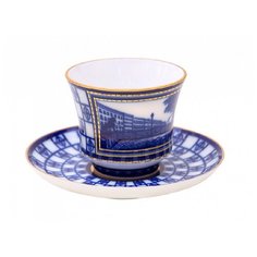 Чашка с блюдцем чайная. Императорский фарфоровый завод. Форма "Банкетная". Рисунок "Львиный мостик". 220 мл.